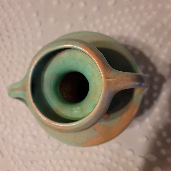 California Ceramics Vintage Double Handle Vase Earthtones Green Sand Mottled MCM - Picture 7 of 9